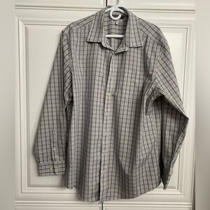 EUC MEN’S XL DENVER HAYES CLASSIC FIT NEVER IRON GREY CHECK LONG SLEEVE SHIRT